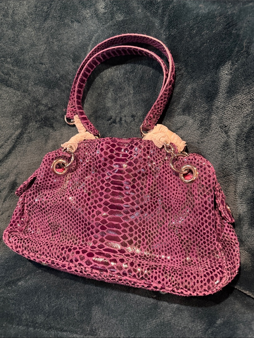 NWT Isaac Mizrahi Purple Python-Embossed Women's Handbag